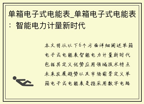 单箱电子式电能表_单箱电子式电能表：智能电力计量新时代